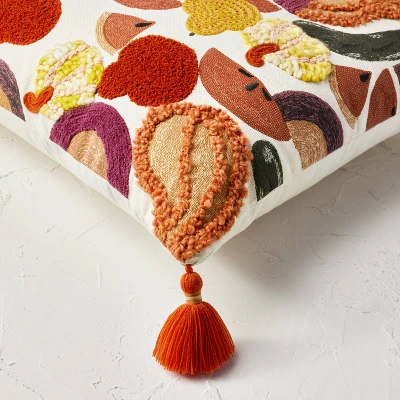 18"x18" Square Cotton Embroidered Harvest Accent Pillow White/Red/Mustard - Opalhouse™ Designed With Jungalow™ 4 18"x18" Square Cotton Embroidered Harvest Accent Pillow White/Red/Mustard - Opalhouse™ Designed With Jungalow™ - Image 3