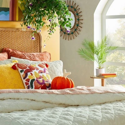 18"x18" Square Cotton Embroidered Harvest Accent Pillow White/Red/Mustard - Opalhouse™ Designed With Jungalow™ 2 18"x18" Square Cotton Embroidered Harvest Accent Pillow White/Red/Mustard - Opalhouse™ Designed With Jungalow™